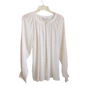 Garnet hill,  100% Modal White Swiss dot ballon sleeve button down Blouse. M / L